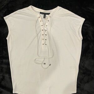 White House Black Market Women's White Lace-Up Top